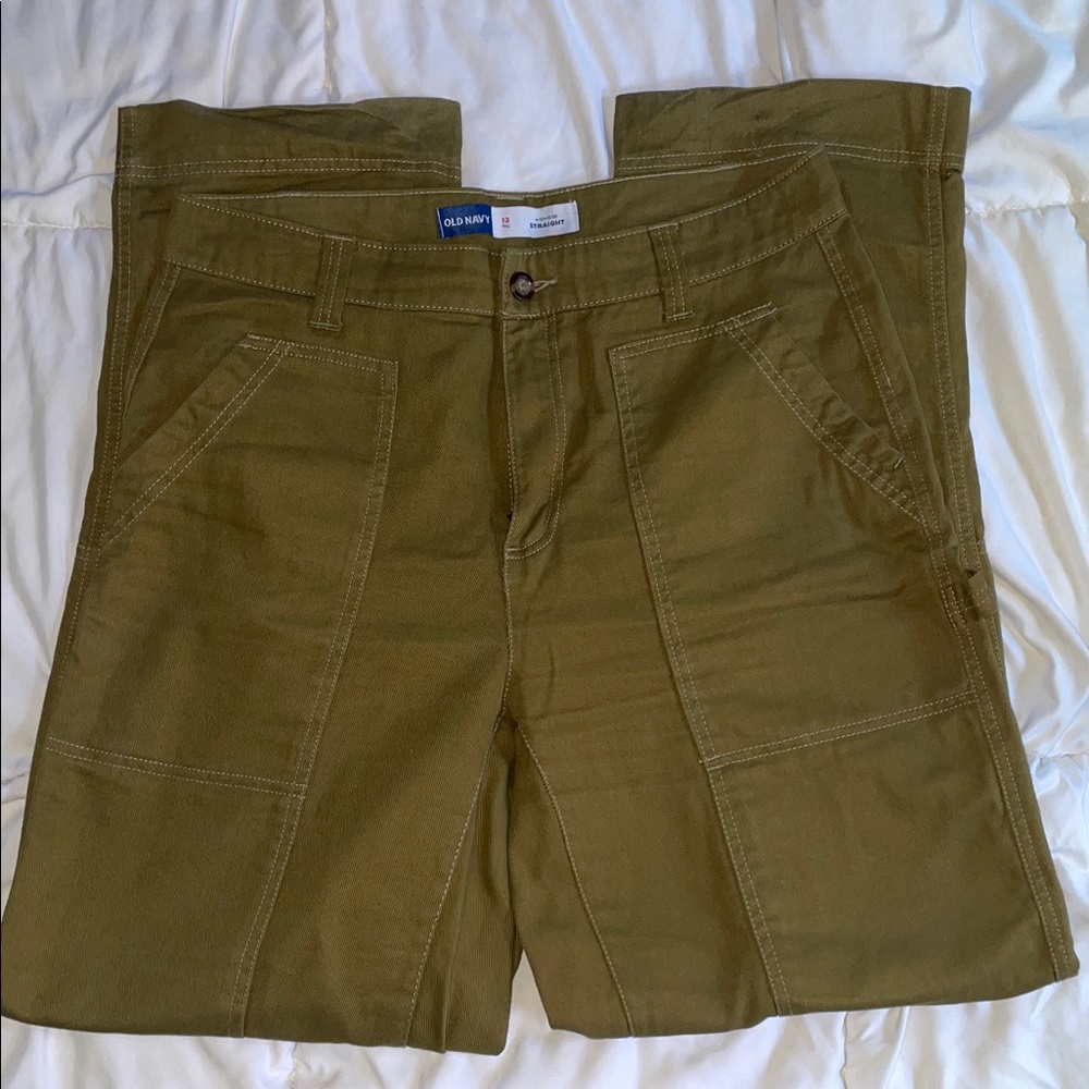 Old Navy High-Rise straight leg olive denim size 12 tall